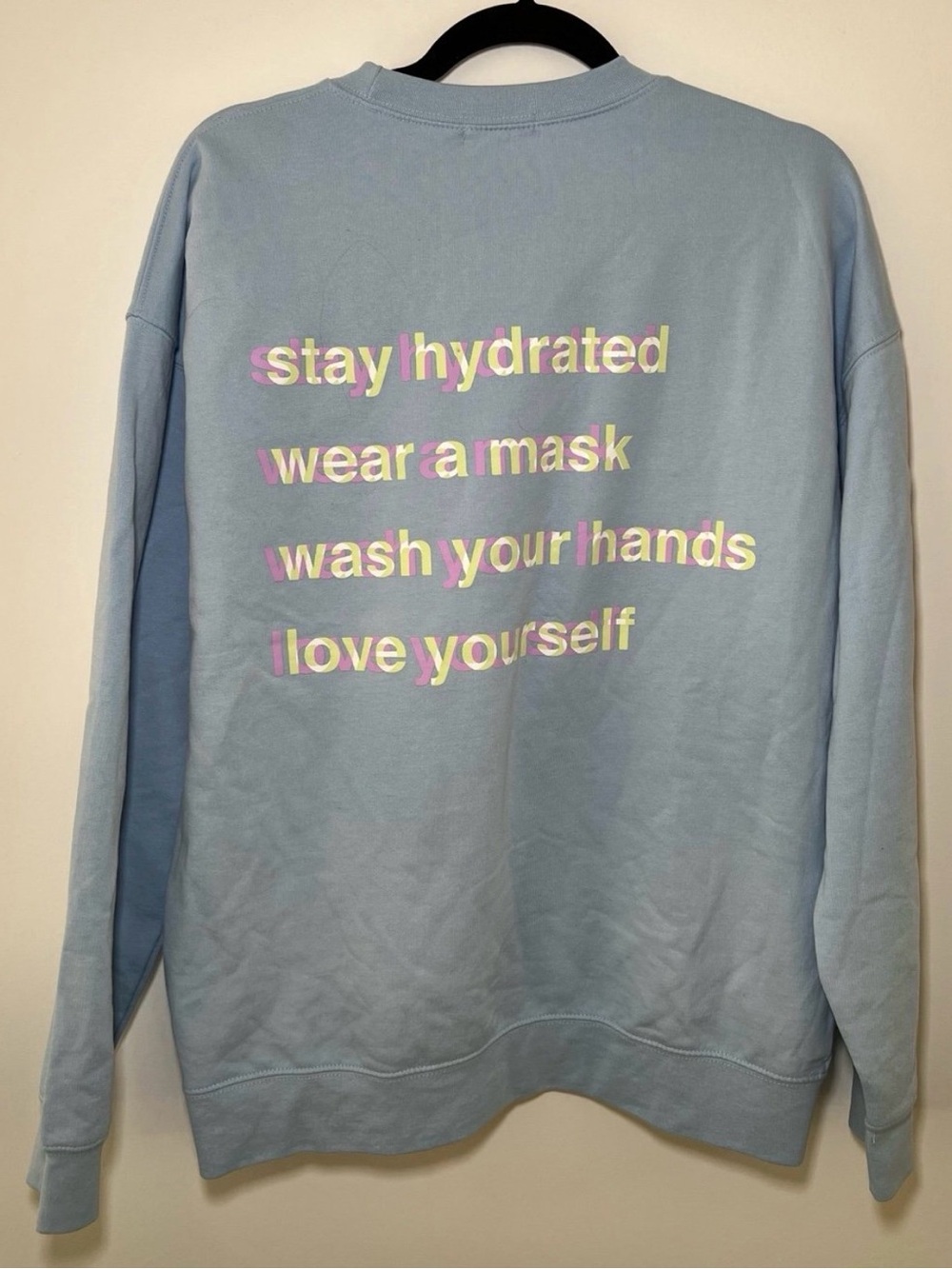 Boohoo Light Blue Graphic Self Care Slogan Crewneck